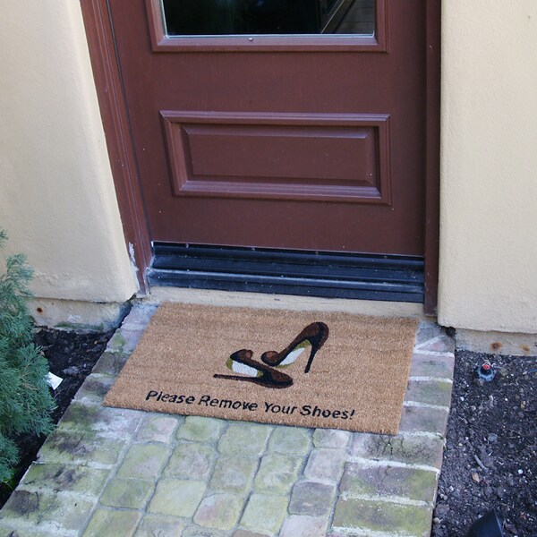 Rubber-Cal "Welcome & Please Remove Your Shoes" Decorative Welcome Mats, 18 x 30-Inch - 10-106-046