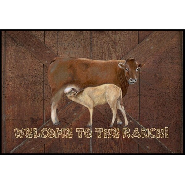 Carolines Treasures Welcome to the Ranch with the Cow and Baby Indoor or Outdoor Mat - SB3084JMAT