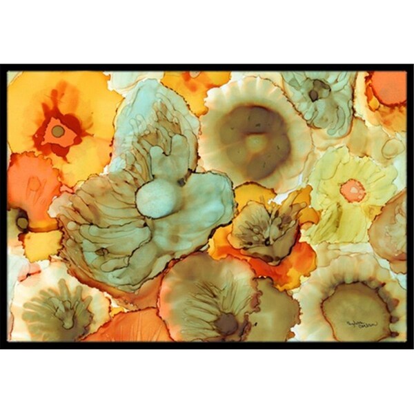 Carolines Treasures Abstract Flowers Teal & Orange Indoor or Outdoor Mat, 18 x 27 in. - CA79142