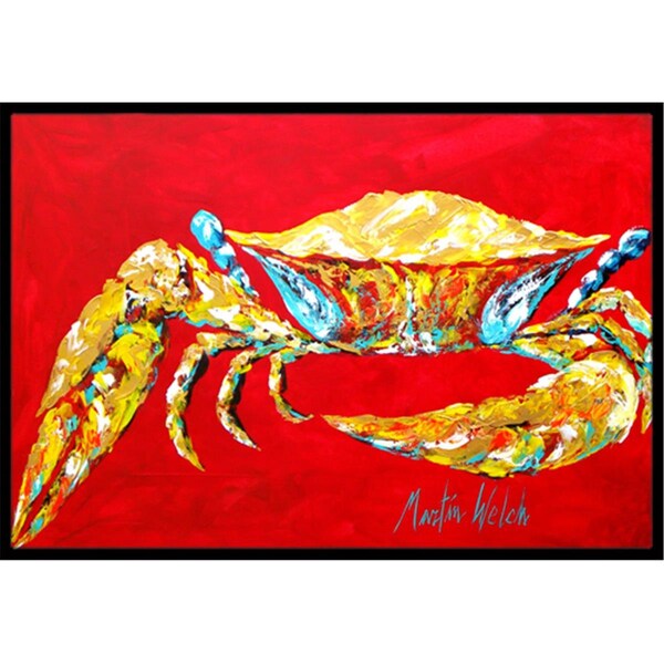 Carolines Treasures 24 x 36 in. Crab Blue on Red- Sr. Indoor Or Outdoor Doormat - MW1116JMAT