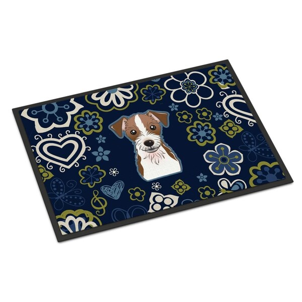Carolines Treasures 18 x 27 in. Blue Flowers Jack Russell Terrier Indoor or Outdoor Mat - BB5053MAT