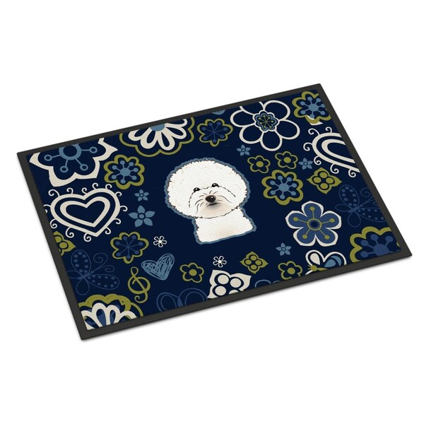 Carolines Treasures 24 x 36 in. Blue Flowers Bichon Frise Indoor or Outdoor Mat - BB5068JMAT