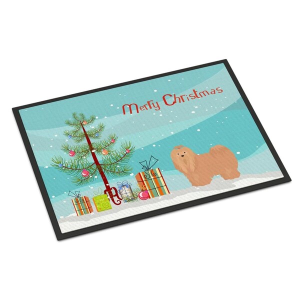 Carolines Treasures 18 x 27 in. Tan Lhasa Apso Christmas Tree Indoor or Outdoor Mat - CK3468MAT