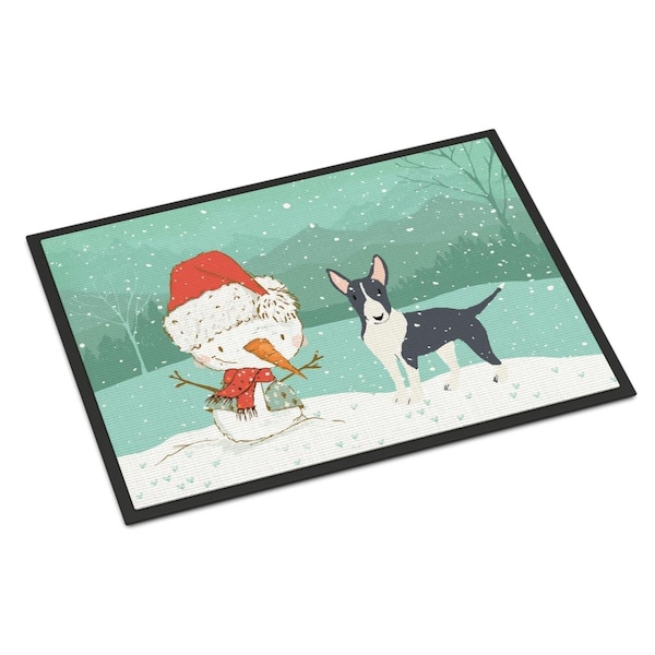Carolines Treasures 18 x 27 in. Black Bull Terrier Snowman Christmas Indoor or Outdoor Mat - CK2055MAT