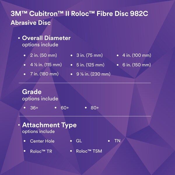 3M Cubitron 3M II Roloc Fibre Disc, 36+, TR+, Red, 2 in, Die R200P, 1000PK - 982C