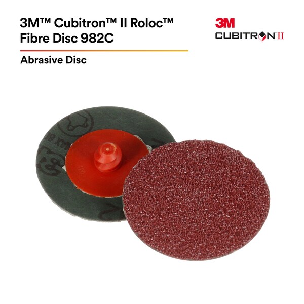 3M Cubitron 3M II Roloc Fibre Disc, 36+, TR+, Red, 2 in, Die R200P, 1000PK - 982C