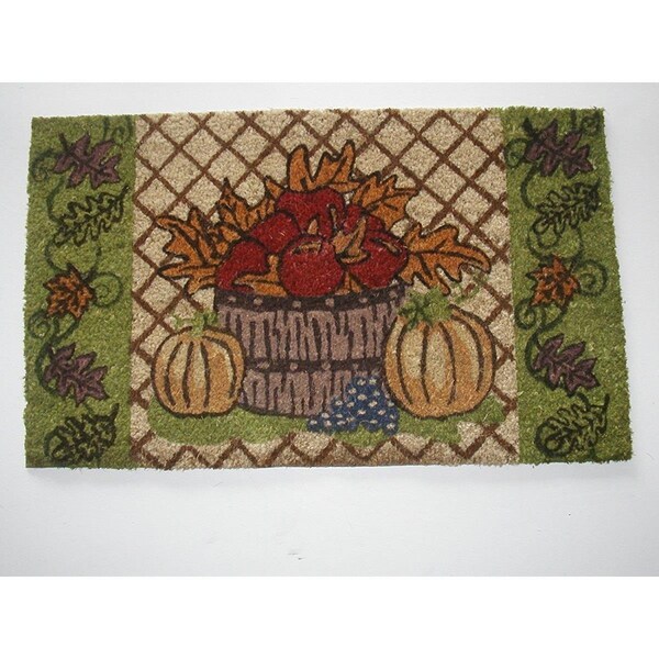 Geo Crafts G152 HARVEST W-LEAFS 18 x 30 in. PVC Backed Pumpkin with Leaf Border Doormat - G152 HARVEST W/LEAFS
