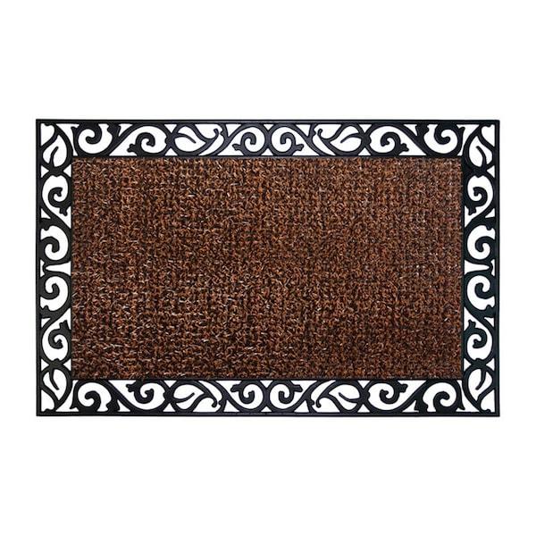 H2H Wrought Iron Stems & Leaves Style Polyethylene & Rubber Nonslip Door Mat, Brown - 36 x 24 in. - H22514216