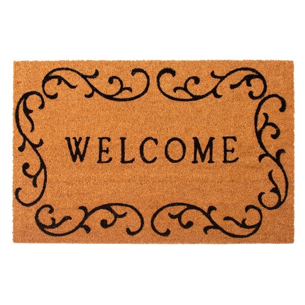 Configuracion 24 x 36 in. Welcome Curlicue Rectangular Doormat Natural & Black - CO3360626