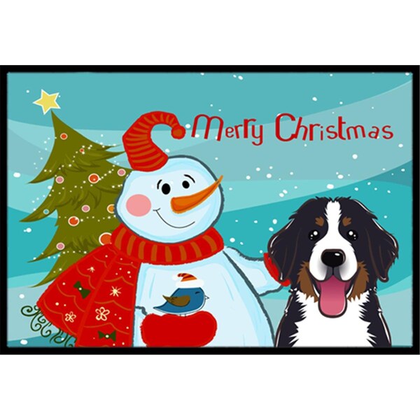 Carolines Treasures Snowman With Bernese Mountain Dog Indoor and Outdoor Mat- 18 x 27 in. - BB1857MAT