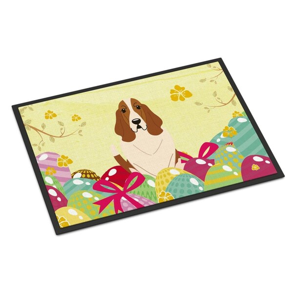 Carolines Treasures 18 x 27 in. Easter Eggs Basset Hound Indoor or Outdoor Mat - BB6021MAT