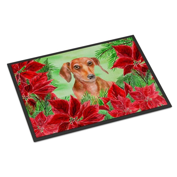 Carolines Treasures Red Dachshund Poinsettas Indoor or Outdoor Mat, 24 x 36 in. - CK1355JMAT