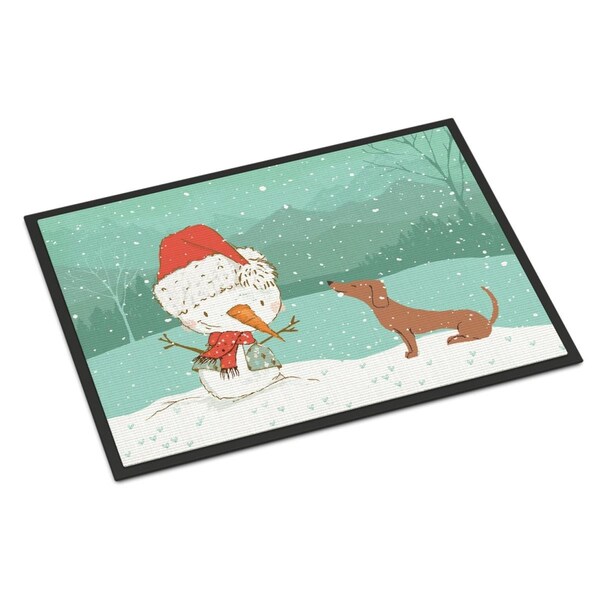 Carolines Treasures 18 x 27 in. Red Dachshund Snowman Christmas Indoor or Outdoor Mat - CK2084MAT