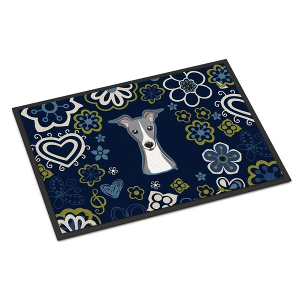 Carolines Treasures 18 x 27 in. Blue Flowers Italian Greyhound Indoor or Outdoor Mat - BB5087MAT