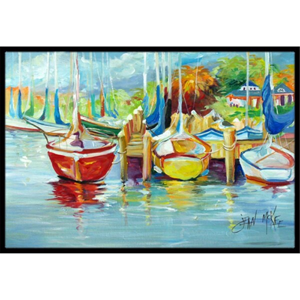 Carolines Treasures On The Dock Sailboats Indoor and Outdoor Mat- 18 x 27 in. - JMK1070MAT
