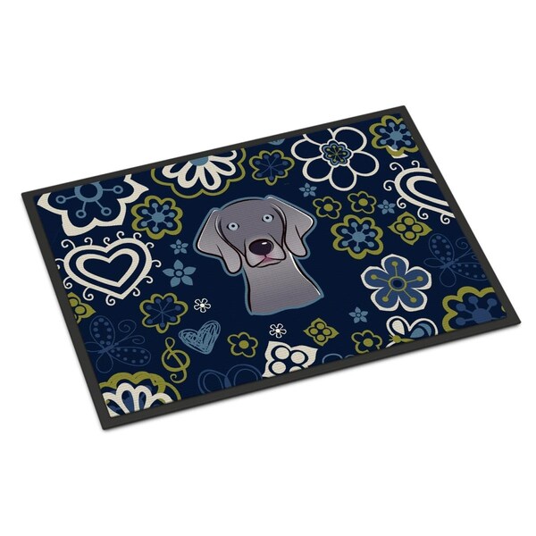 Carolines Treasures 24 x 36 in. Blue Flowers Weimaraner Indoor or Outdoor Mat - BB5082JMAT