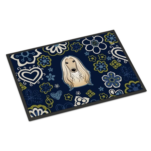 Carolines Treasures 24 x 36 in. Blue Flowers Afghan Hound Indoor or Outdoor Mat - BB5095JMAT