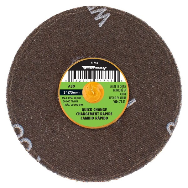 Forney Quick Change Sanding Disc, 80 Grit, 3 in 5-pack of Forney 71748 - 71604