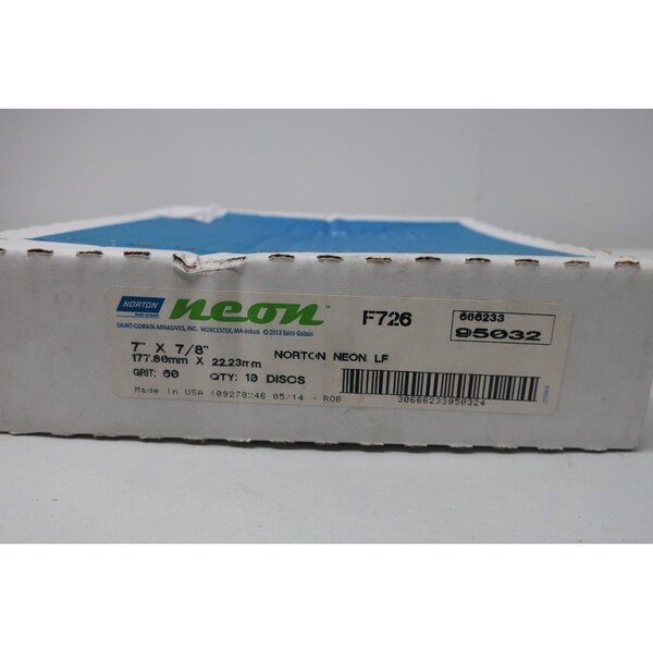 Norton Co NEON 7IN 60 GRIT 7/8IN DISC, 10PK - F726