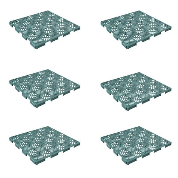 Standalone Patio & Deck Tiles-Interlocking Diamond Pattern Outdoor Flooring Pavers - Green - Set of 6 - ST3254323