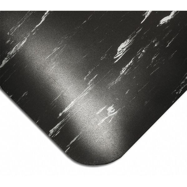 Wearwell Antifatigue Mat, 3 ft. L x 2 ft. W, 7/8" Thickness, Marble, Black - 496