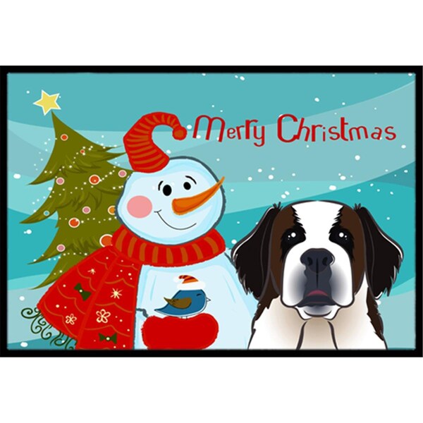Carolines Treasures Snowman With Saint Bernard Indoor and Outdoor Mat- 18 x 27 in. - BB1866MAT