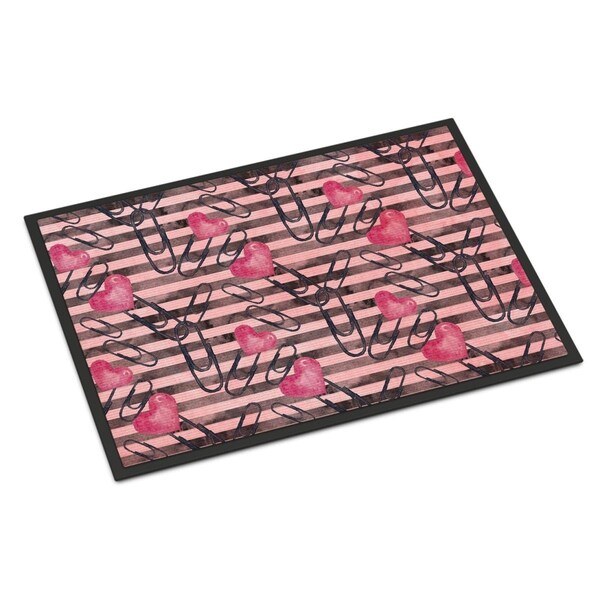 Carolines Treasures Watercolor Heart Paper Clips Indoor or Outdoor Mat, 24 x 36 in. - BB7536JMAT