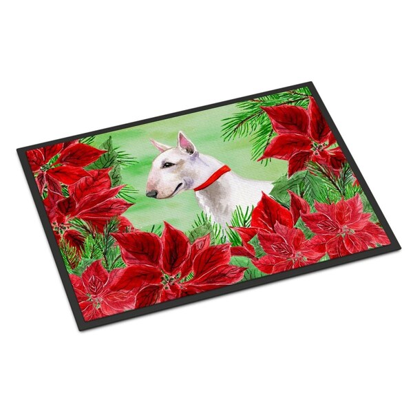 Carolines Treasures Bull Terrier Poinsettas Indoor or Outdoor Mat, 24 x 36 in. - CK1341JMAT