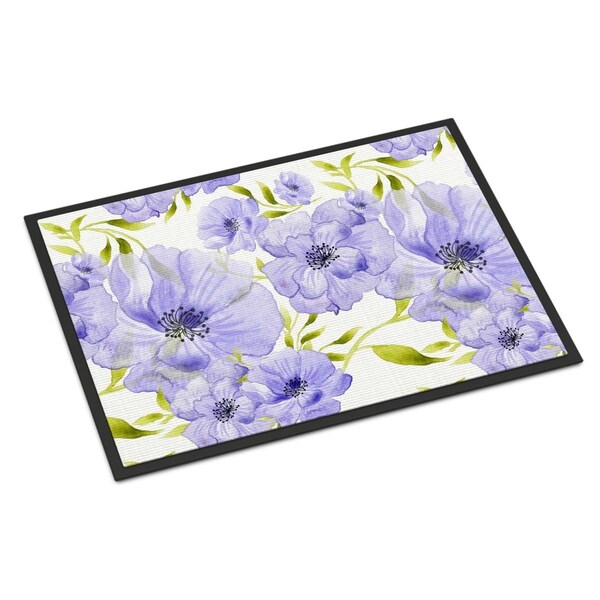 Carolines Treasures Watercolor Blue Flowers Indoor or Outdoor Mat, 24 x 36 in. - BB7491JMAT
