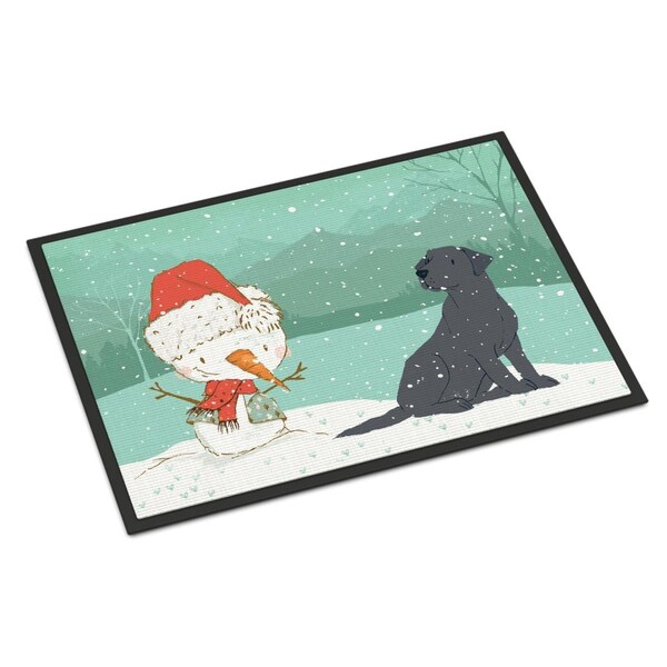 Carolines Treasures 24 x 36 in. Black Labrador Snowman Christmas Indoor or Outdoor Mat - CK2047JMAT
