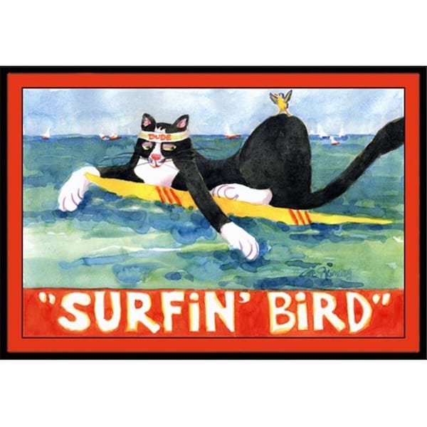 Carolines Treasures Carolines Treasures 6051MAT Black and white Cat Surfin Bird Indoor Or Outdoor Mat - 18 x 27 in. - 6051MAT