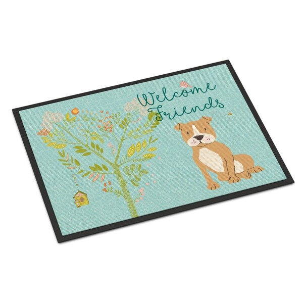 Carolines Treasures Welcome Friends Brown Staffie Indoor or Outdoor Mat, 18 x 27 in. - BB7624MAT