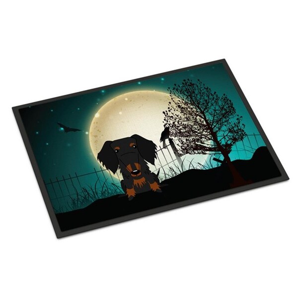 Jensendistributionservices Halloween Scary Wire Haired Dachshund Black Tan Indoor or Outdoor Mat, 24 x 0.25 x 36 in. - MI2549610