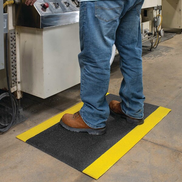 Pig TuffGrit Comfort Anti-Fatigue Mat, 2'x3', Black with Yellow Border - FLM8503-BWY
