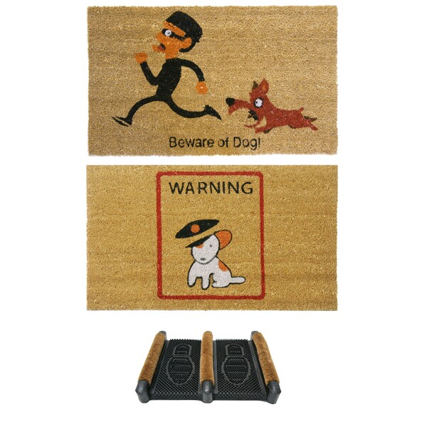 Rubber-Cal "Dog Lovers Doormat Kit" - 2 Coir Doggie Doormats & 1 Boot Scraper - 10-108-006