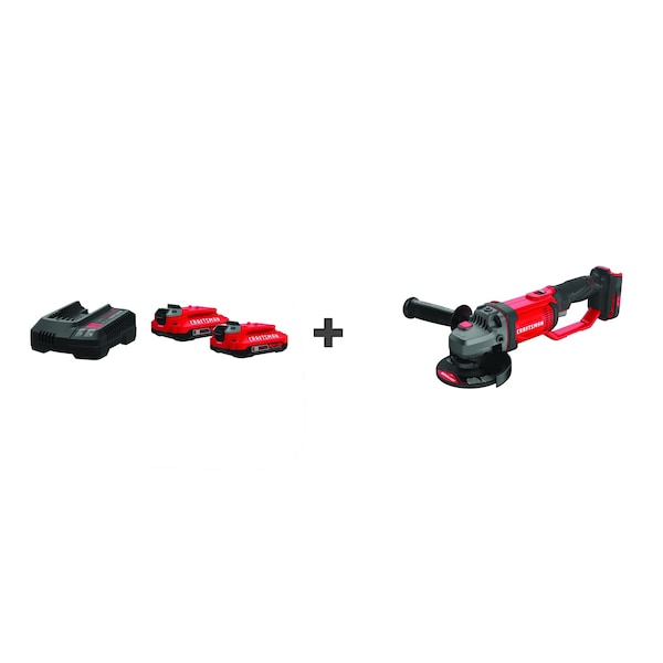 Craftsman Battery Starter Kit, Bonus Grinder, 20V - CMCB202-2CK, CMCG400B