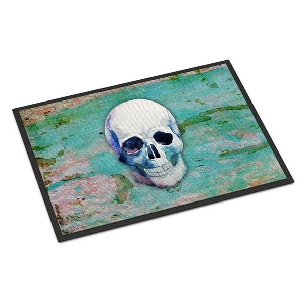 Jensendistributionservices Day of the Dead Teal Skull Indoor or Outdoor Mat; 18 x 27 in. - MI228395