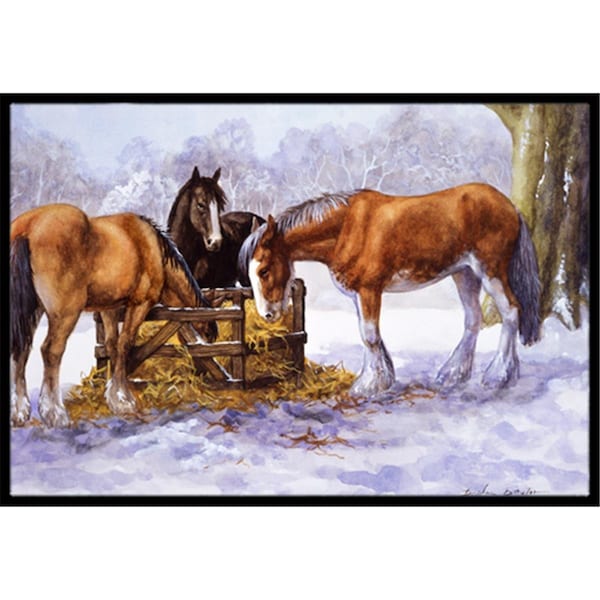 Micasa Horses Eating Hay in the Snow Indoor or Outdoor Mat, 18 x 27 - MI256133