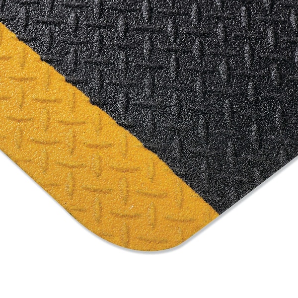 Pig TuffGrit Diamond Plate Anti-Fatigue Mat, Black with Yellow Border - FLM8501-BWY
