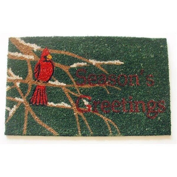 Geo Crafts Geo Crafts G608 SEASONS GREETING CARDINAL 18 x 30 PVC Backed Printed Holiday Coco Doormat - G608 SEASONS GREETING CARDINAL