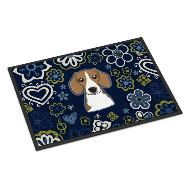 Carolines Treasures 24 x 36 in. Blue Flowers Beagle Indoor or Outdoor Mat - BB5090JMAT