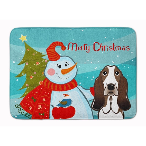Carolines Treasures Snowman with Basset Hound Machine Washable Memory Foam Mat - BB1863RUG