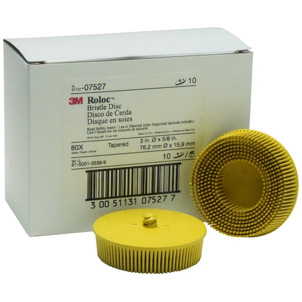 3M Scotch-Brite Roloc Bristle Discs 80 Grit Medium Yellow, 3" - MMM7527
