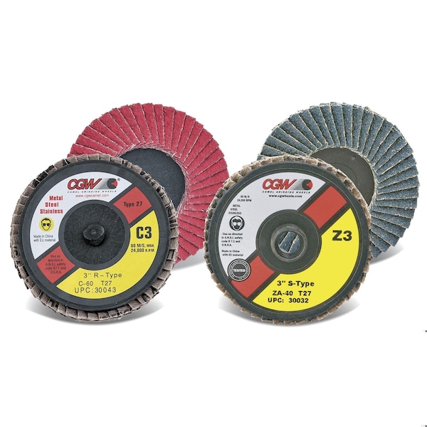 Cgw Abrasives Mini Premium Quick-Change Regular Turn-On Coated Abrasive Flap Disc, 2 in Dia, 80 Grit, Fine Grade,  - 30025