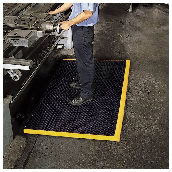 Notrax Antifatigue Mat, 64 in L x 38 in W, 7/8 in Thickness, Rubber, Drainage Holes, Black - 549S3864YB