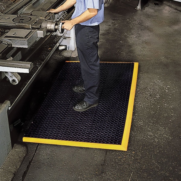 Notrax Antifatigue Mat, 64 in L x 38 in W, 7/8 in Thickness, Rubber, Drainage Holes, Black - 549S3864YB
