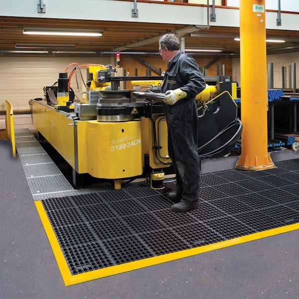 Notrax Antifatigue Mat, 64 in L x 38 in W, 7/8 in Thickness, Rubber, Drainage Holes, Black - 549S3864YB
