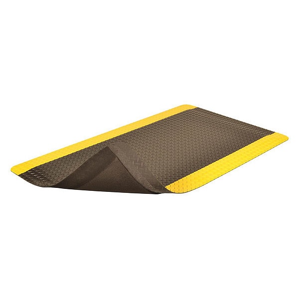 Notrax Antifatigue Mat, 6 ft. L x 3 ft. W, 1" Thickness, Vinyl, Diamond Plate, Black/Yellow - 510S0036YB