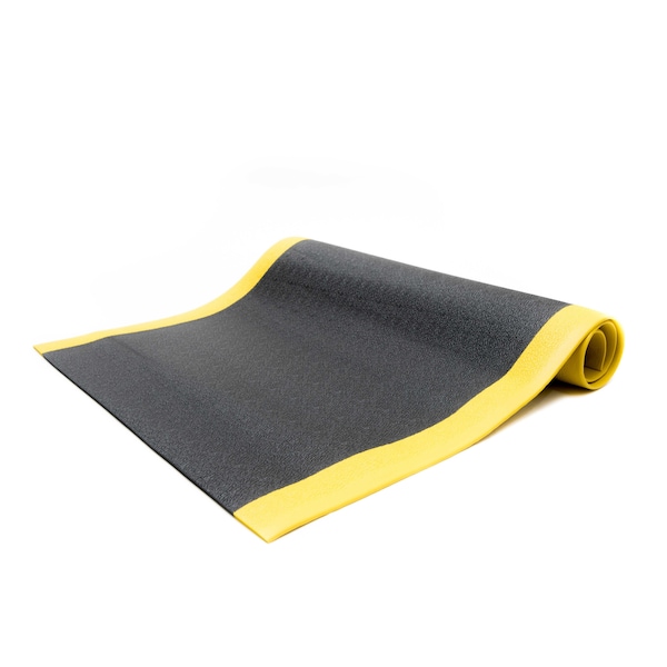 Bertech Antifatigue Mat, 8 ft. L x 3 ft. W, 3/8 in Thickness, Textured, Black/Yellow - AFTX38-3X8BLKYB