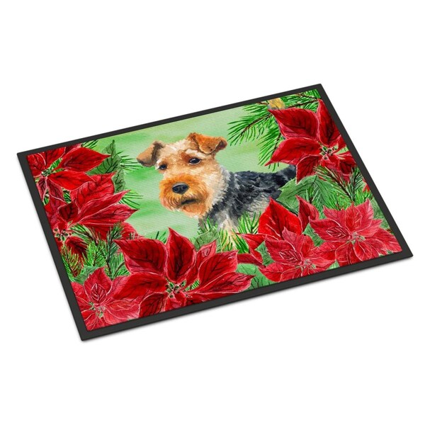 Carolines Treasures Welsh Terrier Poinsettas Indoor or Outdoor Mat, 24 x 36 in. - CK1348JMAT